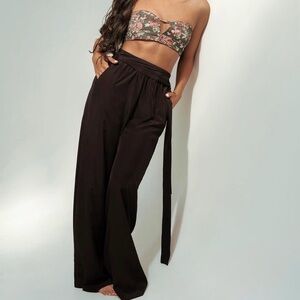 Women’s Long Elastic Waist Pants - Dark Brown